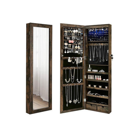 Rootz Jewelry Cabinet - Jewelry Storage - Jewelry Organizer - Jewelry Armoire - Jewelry Box - Wall-mounted Jewelry Cabinet - Jewelry Cabinet With Hooks - Dark Brown - 37 x 10 x 120 cm (L x W x H)