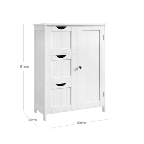 Rootz Cabinet - Cabinet With 3 Large Drawers - Kitchen Cabinet - Bathroom Cabinet - Storage Cabinet - Wall Cabinet - Corner Cabinet - Garage Cabinet - Wardrobe Cabinet - White - 60 x 30 x 81 cm (L x W x H)