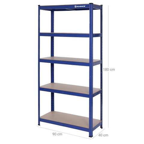 Rootz Storage Rack - Heavy Duty Rack - Standing Shelf - Metal Shelf - With 5 Adjustable Shelves - Free-Standing Shelving Unit - Blue - 90 x 180 x 40 cm (W x H x D)