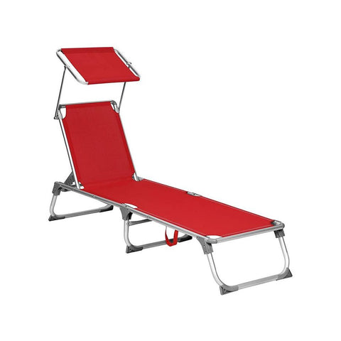 Rootz Sun Lounger - Sun Lounger With Sun Canopy - Outdoor Sun Lounger - Folding Sun Lounger - Portable Sun Lounger - Sun Shade - Aluminum - Synthetic Fiber Fabric - Red - 55 x 193 x 31 cm (L x W x H)