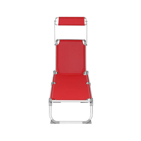 Rootz Sun Lounger - Sun Lounger With Sun Canopy - Outdoor Sun Lounger - Folding Sun Lounger - Portable Sun Lounger - Sun Shade - Aluminum - Synthetic Fiber Fabric - Red - 55 x 193 x 31 cm (L x W x H)