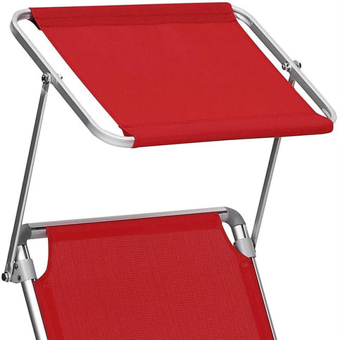 Rootz Sun Lounger - Sun Lounger With Sun Canopy - Outdoor Sun Lounger - Folding Sun Lounger - Portable Sun Lounger - Sun Shade - Aluminum - Synthetic Fiber Fabric - Red - 55 x 193 x 31 cm (L x W x H)