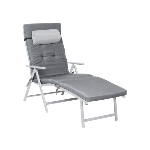 Rootz Sun Lounger - Sun Lounger With Cushion - Outdoor Sun Lounger - Patio Sun Lounger - Garden Sun Lounger - Sunbed - Beach Sun Lounger - Portable Sun Lounger - Grey - 183 x 60 x 39 cm (L x W x H)
