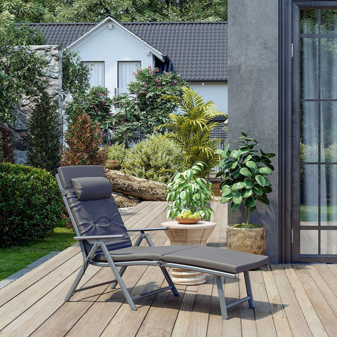 Rootz Sun Lounger - Sun Lounger With Cushion - Outdoor Sun Lounger - Patio Sun Lounger - Garden Sun Lounger - Sunbed - Beach Sun Lounger - Portable Sun Lounger - Grey - 183 x 60 x 39 cm (L x W x H)