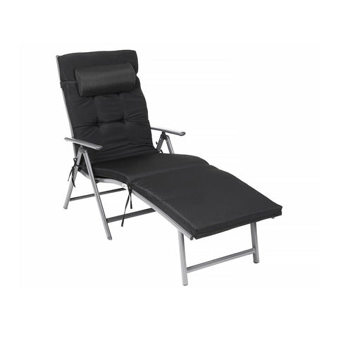 Rootz Sun Lounger - Sun Lounger With Cushion - Outdoor Sun Lounger - Patio Sun Lounger - Garden Sun Lounger - Sunbed - Beach Sun Lounger - Portable Sun Lounger - Black - 183 x 60 x 39 cm (L x W x H)