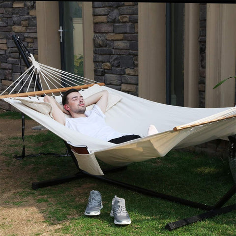 Rootz Hammock - Stick Hammock - Hammock With 2 Cushions - Portable Hammock - Lightweight Hammock - Outdoor Hammock - Camping Hammock - Double Hammock - Beige - 210 x 150 (L x W)