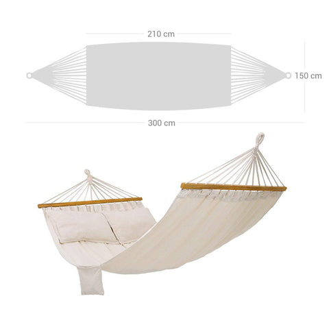 Rootz Hammock - Stick Hammock - Hammock With 2 Cushions - Portable Hammock - Lightweight Hammock - Outdoor Hammock - Camping Hammock - Double Hammock - Beige - 210 x 150 (L x W)