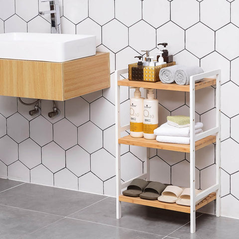 Rootz Shelf - Shelving Unit - Shelving Unit - Bamboo Shelving Unit - Kitchen Shelf - Storage Shelf - Kitchen Rack - Kitchen Shelving Unit - Bamboo - White-Natural - 45 x 31.5 x 80 cm (W x D x H)