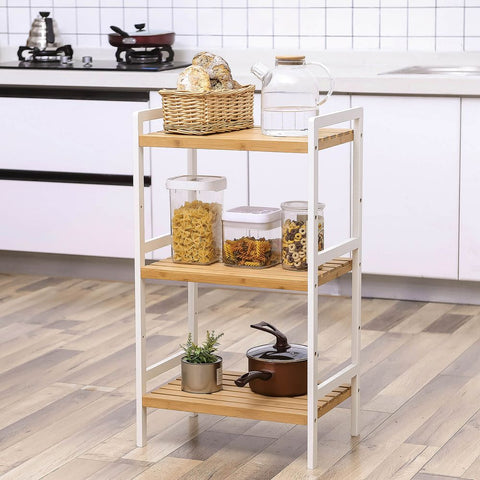 Rootz Shelf - Shelving Unit - Shelving Unit - Bamboo Shelving Unit - Kitchen Shelf - Storage Shelf - Kitchen Rack - Kitchen Shelving Unit - Bamboo - White-Natural - 45 x 31.5 x 80 cm (W x D x H)