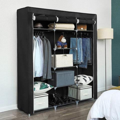 Rootz Fabric Cabinet - Folding Cabinet - Cloth Cabinet - Wardrobe Cabinet - Fabric Storage Cabinet - Closet Cabinet - Fabric Organizer Cabinet - Portable Fabric Cabinet - Fabric Wardrobe - Cloth Storage Cabinet - Black - 150 x 175 x 45 cm