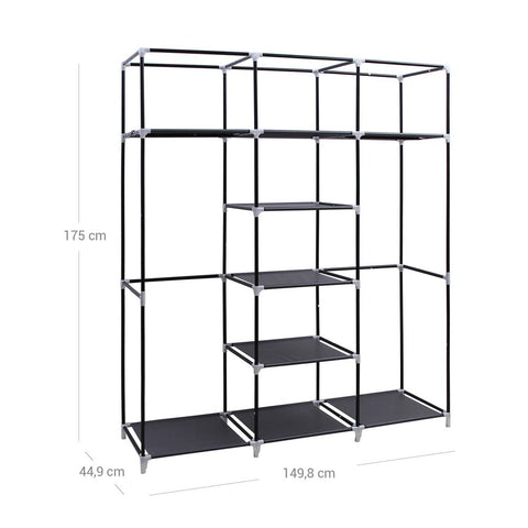 Rootz Fabric Cabinet - Folding Cabinet - Cloth Cabinet - Wardrobe Cabinet - Fabric Storage Cabinet - Closet Cabinet - Fabric Organizer Cabinet - Portable Fabric Cabinet - Fabric Wardrobe - Cloth Storage Cabinet - Black - 150 x 175 x 45 cm