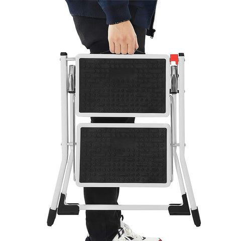 Rootz Ladder - Steel Ladder - Metal Ladder - Industrial Ladder - Steel Step Ladder - Steel Folding Ladder - Heavy-duty Steel Ladder - White-black - 50 x 3.5 x 55.5 cm (L x W x H)