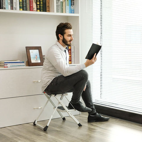 Rootz Ladder - Steel Ladder - Metal Ladder - Industrial Ladder - Steel Step Ladder - Steel Folding Ladder - Heavy-duty Steel Ladder - White-black - 50 x 3.5 x 55.5 cm (L x W x H)