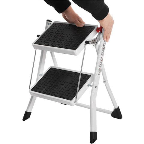 Rootz Ladder - Steel Ladder - Metal Ladder - Industrial Ladder - Steel Step Ladder - Steel Folding Ladder - Heavy-duty Steel Ladder - White-black - 50 x 3.5 x 55.5 cm (L x W x H)