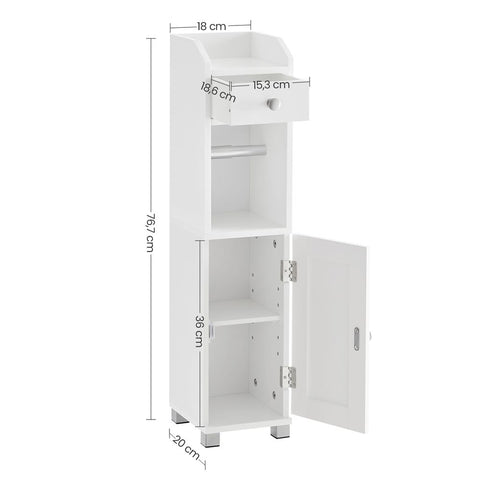 Rootz Cabinet - Cabinet With Toilet Paper Holder - Bathroom Storage Cabinet - Wooden Cabinet - Free Standing Cabinet - MDF - White - 20 x 18 x 76.7 cm (D x W x H)