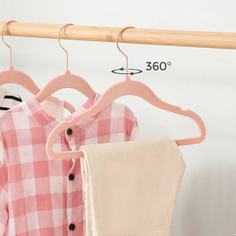 Rootz Hangers - Children's Clothes Hanger - Clothes Hangers - Coat Hangers - Plastic Hangers - Non-slip Hangers - Space-saving Hangers - ABS Plastic - Velvet - Metal Hook - Light Pink - 30 x 0.5 x 20.5 cm (L x W x H)