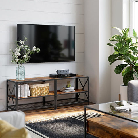 Rootz Tv Lowboard - Tv Lowboard For Televisions - Tv Stand - Tv Cabinet - Tv Storage Unit - Tv Furniture - Tv Bench - Tv Shelf - Brown-black - 140 x 39.2 x 50 cm (L x W x H)