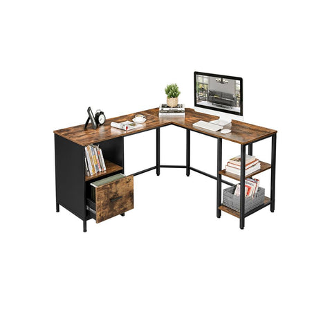 Rootz Computer Desk - L-shaped Computer Desk - Office Desk - Writing Desk - Home Office Furniture - Workstation - Study Desk - Executive Desk - Adjustable Desk - L-shaped Desk - Brown-black - 137 x 150 x 75 cm (L x W x H)