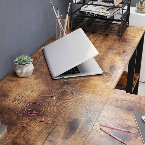 Rootz Computer Desk - L-shaped Computer Desk - Office Desk - Writing Desk - Home Office Furniture - Workstation - Study Desk - Executive Desk - Adjustable Desk - L-shaped Desk - Brown-black - 137 x 150 x 75 cm (L x W x H)