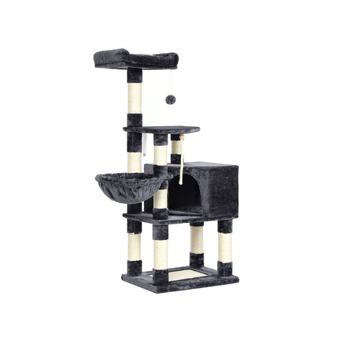 Rootz Scratching Post - Cat Scratching Post - Cat Tree Scratching Post - Floor-standing Scratching Post - With Sunbathing Area - Smoke Gray - 55 x 40 x 138 cm