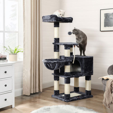 Rootz Scratching Post - Cat Scratching Post - Cat Tree Scratching Post - Floor-standing Scratching Post - With Sunbathing Area - Smoke Gray - 55 x 40 x 138 cm