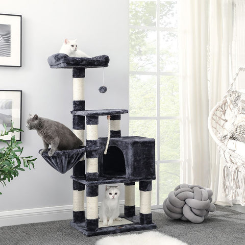 Rootz Scratching Post - Cat Scratching Post - Cat Tree Scratching Post - Floor-standing Scratching Post - With Sunbathing Area - Smoke Gray - 55 x 40 x 138 cm