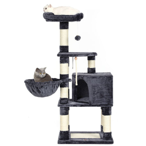 Rootz Scratching Post - Cat Scratching Post - Cat Tree Scratching Post - Floor-standing Scratching Post - With Sunbathing Area - Smoke Gray - 55 x 40 x 138 cm