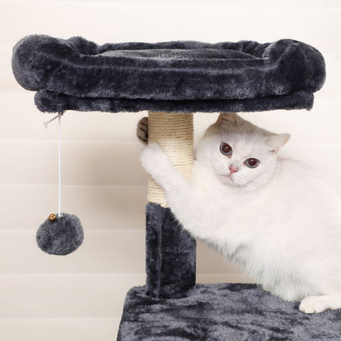 Rootz Scratching Post - Cat Scratching Post - Cat Tree Scratching Post - Floor-standing Scratching Post - With Sunbathing Area - Smoke Gray - 55 x 40 x 138 cm
