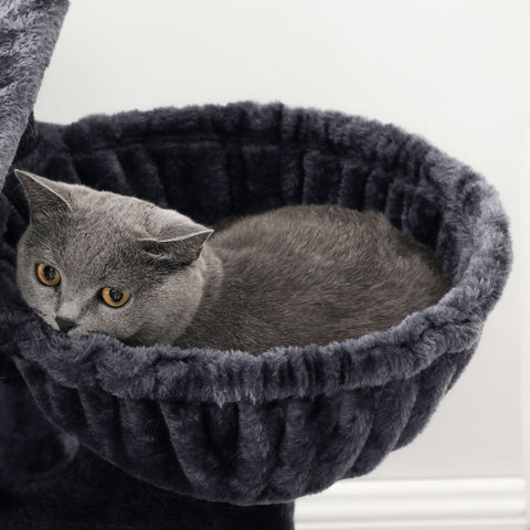 Rootz Scratching Post - Cat Scratching Post - Cat Tree Scratching Post - Floor-standing Scratching Post - With Sunbathing Area - Smoke Gray - 55 x 40 x 138 cm