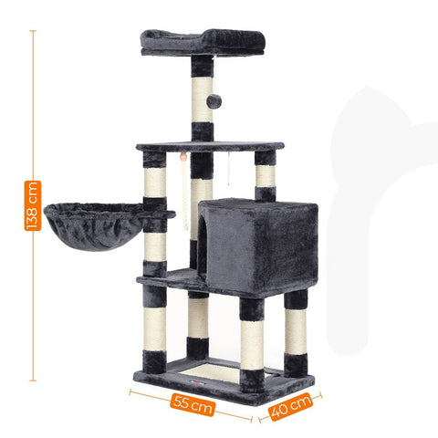 Rootz Scratching Post - Cat Scratching Post - Cat Tree Scratching Post - Floor-standing Scratching Post - With Sunbathing Area - Smoke Gray - 55 x 40 x 138 cm