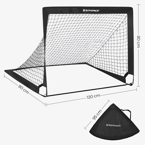 Rootz Soccer Goal - Pop-up Soccer Goal - Set Of 2 Soccer Goals - Football Goal - Fiberglass Rods/Polyester Mesh/Oxford Cloth - Black - 120 x 91 x 91 cm
