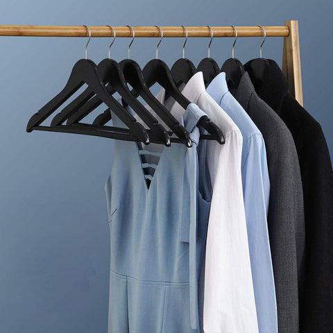 Rootz Hanger - Wooden Hanger - Clothes Hanger - Set Of 50 Hangers - Hangers With Trouser Bar - Coat Hanger - Garment Hanger - Clothing Hanger - Solid Wood - Black - 44.5 x 23 x 1.2 cm