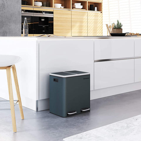 Rootz Trash Can Waste Separation 30 Liter - Trash Cans - Pedal Bin - Smoke Gray - 41 x 36 x 47 cm