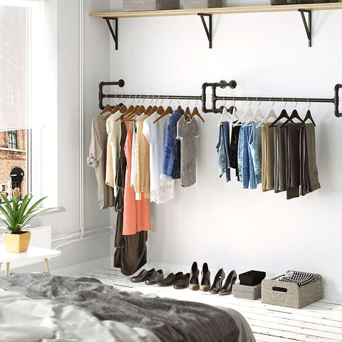 Rootz Industrial Clothes Rail on the Wall - Clothes Rack - Wardrobe - Clothes Rods - 110 x 30 x 29.3 CM