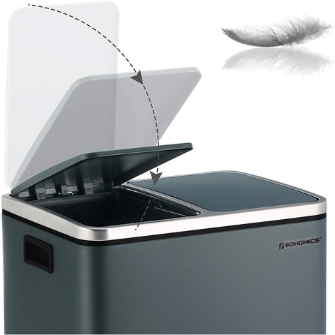 Rootz Trash Can Waste Separation 30 Liter - Trash Cans - Pedal Bin - Smoke Gray - 41 x 36 x 47 cm