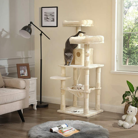 Rootz Cat Tree - Scratching Post - Climbing Tree for Cats - Cat Tower with Cave - Light Gray - 55 x 45 x 143 cm