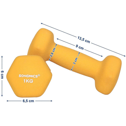 Rootz Dumbbells Set - 1 kg per Dumbell - Yellow Dumbells - Weights and Dumbbells - 2 Pieces