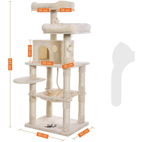 Rootz Cat Tree - Scratching Post - Climbing Tree for Cats - Cat Tower with Cave - Light Gray - 55 x 45 x 143 cm
