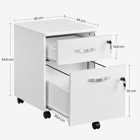 Rootz Drawer Block - Steel Locker On Wheels - Office Cabinet - Roll Container - White