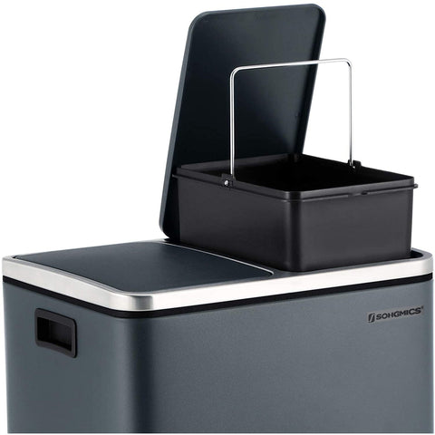 Rootz Trash Can Waste Separation 30 Liter - Trash Cans - Pedal Bin - Smoke Gray - 41 x 36 x 47 cm