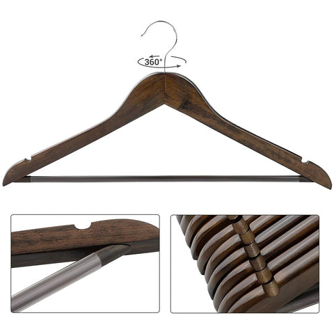 Rootz Wooden Clothes Hanger Set 20 Pieces - Swivel Hook - Clothes Hangers - Walnut