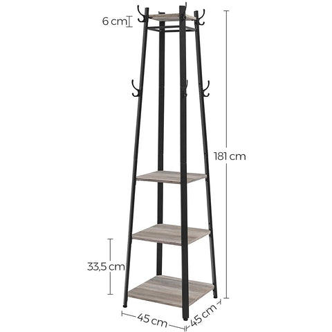 Rootz Coat rack Standing - Coat racks - Industrial - Metal - Wood - Brown / Black - 45 x 45 x 181 cm