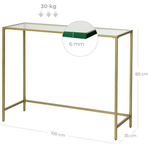 Rootz Coffee Table - Rectangular Glass Table - Golden Iron Frame - Side Table - Adjustable Legs - 100 x 35 x 80 cm (LxWxH)