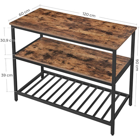 Rootz Kitchen Cabinet - Kitchen Rack - Kitchen Cabinets - Standing Rack with Shelves - Industrial - Brown / Black - 120 x 60 x 90 cm