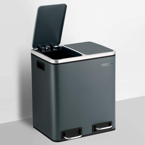 Rootz Trash Can Waste Separation 30 Liter - Trash Cans - Pedal Bin - Smoke Gray - 41 x 36 x 47 cm
