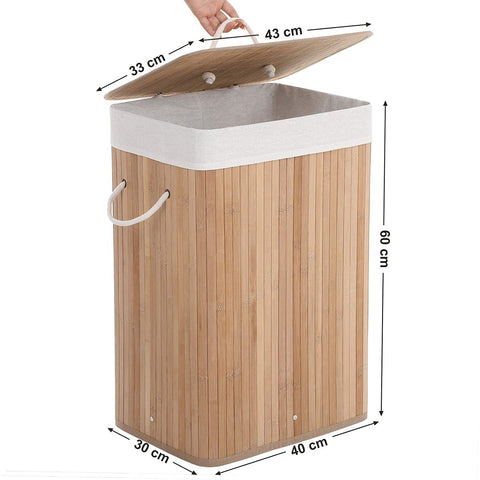 Rootz Bamboo Laundry Basket - Foldable Storage Basket - 72 Liter - 40 x 30 x 60 cm