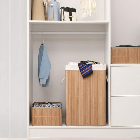 Rootz Bamboo Laundry Basket - Foldable Storage Basket - 72 Liter - 40 x 30 x 60 cm