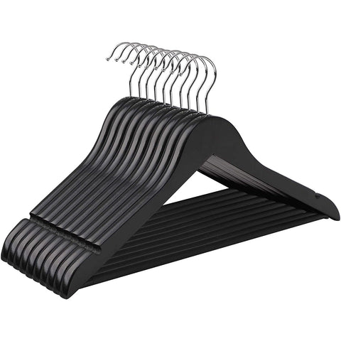 Rootz Maple Wood Clothes hangers 10 pieces - Clothes hangers - Rotatable - Black - 44.5 x 1.2 x 23 cm (LxWxH)