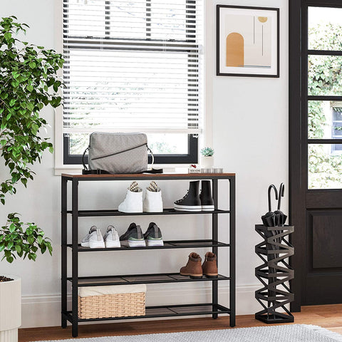 Rootz Shoe Rack - Shoe Cabinet for 16 Pairs of Shoes - Industrial Vintage Design - Wood and Metal - 100 x 30 x 92.5 cm