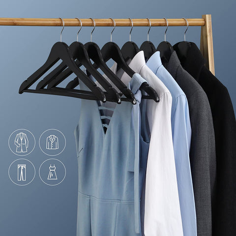 Rootz Maple Wood Clothes hangers 10 pieces - Clothes hangers - Rotatable - Black - 44.5 x 1.2 x 23 cm (LxWxH)